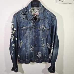 Y2K True Religion Distressed Bleached Button Down Denim Trucker Jacket!